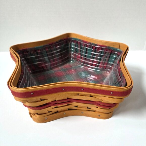 Longaberger 2001 Red Shining Star Basket Plaid Liner Protector Set Christmas - Picture 3 of 7